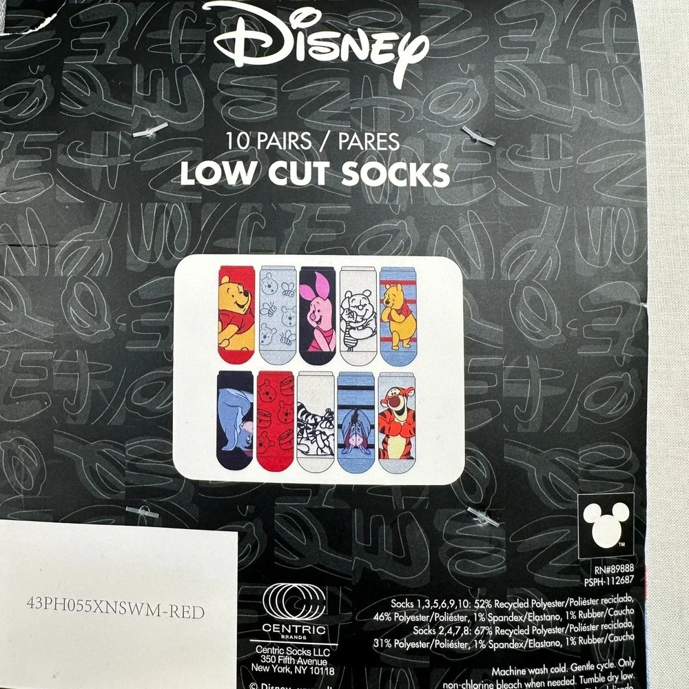 Disney 10 Pair Low Cut Socks Winnie The Pooh‎  Kids 4-10 Pack